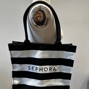 Sephora Black and White Striped Canvas Tote